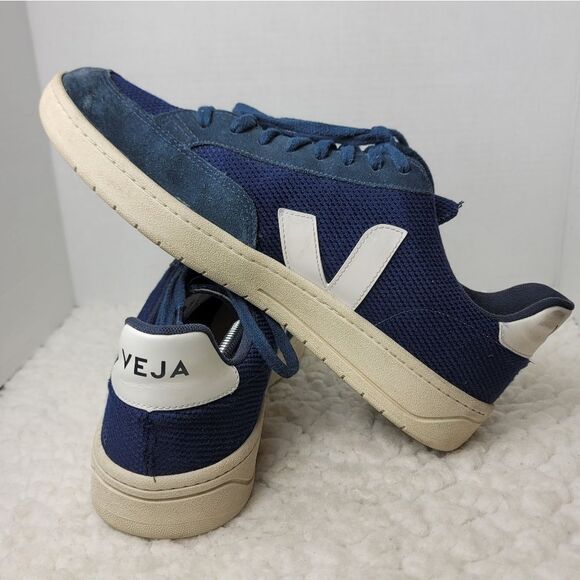 VEJA V-12 B-Mesh Sneaker Mens' Size 12.5 Navy Blue White Breathable Shoes - Picture 6 of 10